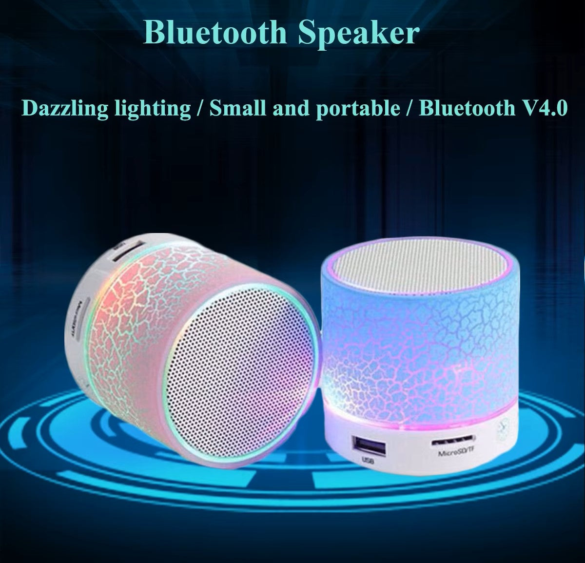 New Mini Portable Car Audio A9 Dazzling Crack LED Wireless Bluetooth 4.1 Subwoofer Speaker TF Card