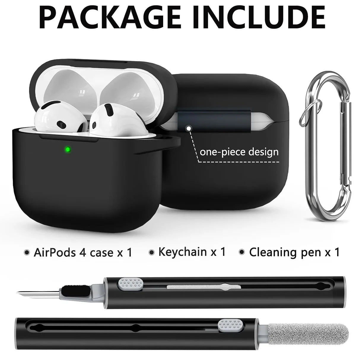 for AirPods 4 Case Cover (2024) with Cleaner Kit,Soft Silicone Protective Case for Apple AirPods 4th Generation Case for Women M