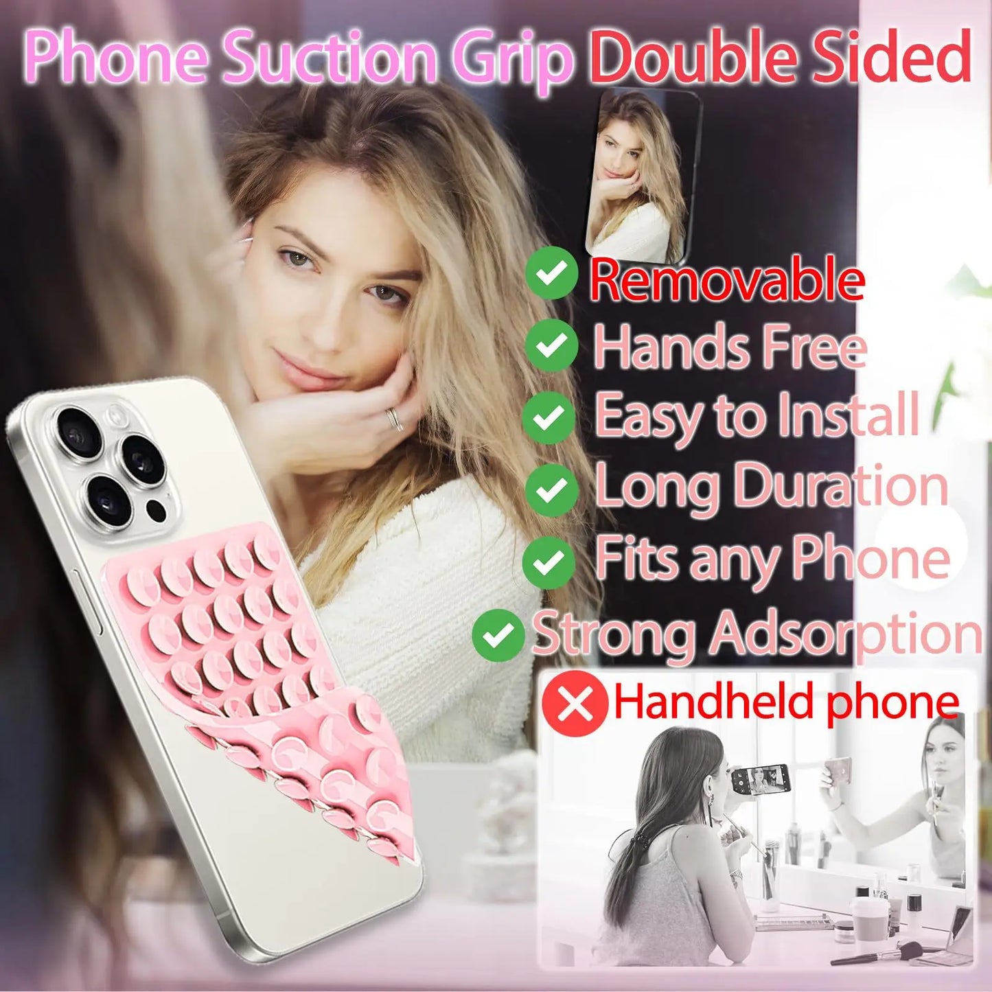 Double Sided Silicone Suction Cup Phone Case Detachable Stand For Hands-Free Wall Stand For Selfies And Videos